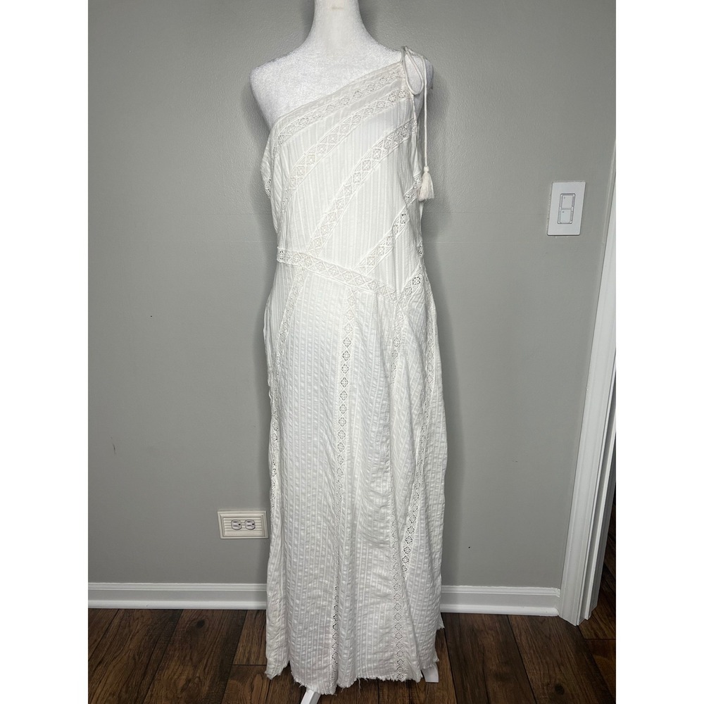 Free People Bella Maxi Dress Ivory Lace One Shoulder Boho Beach Dress Women's L - Picture 2 of 10